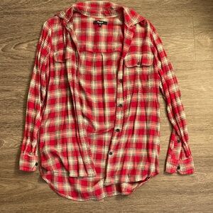 Madewell Red and Tan Plaid Button-Down Shirt